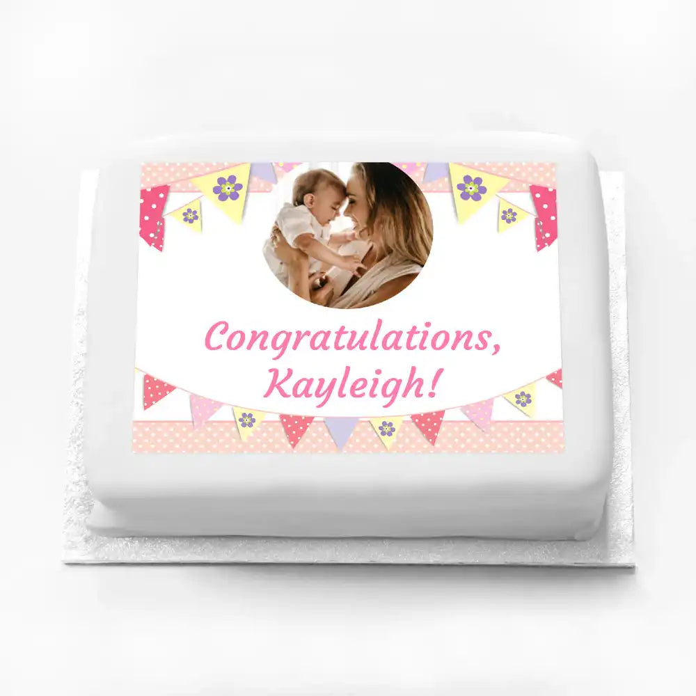 Personalised Photo Cake - Pink Bunting Personalised Cake