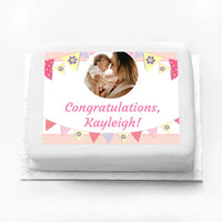 Personalised Photo Cake - Pink Bunting Personalised Cake