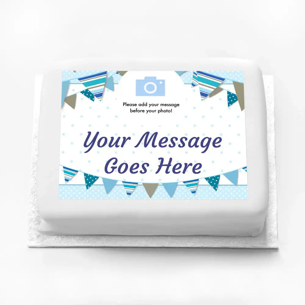 Personalised Photo Cake - Blue Bunting Photo & Message Personalised Cake