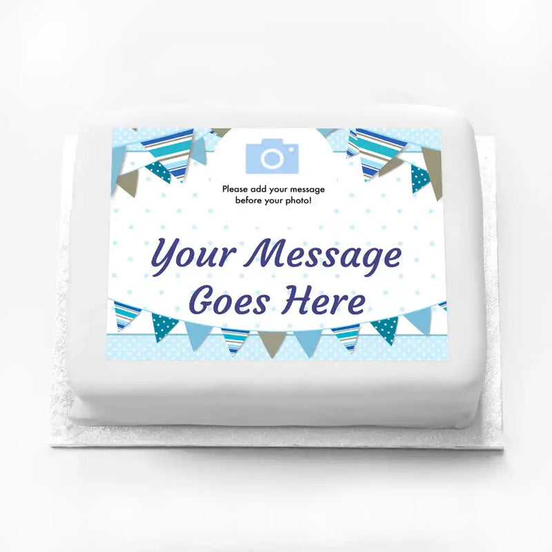 Personalised Photo Cake - Blue Bunting Photo & Message Personalised Cake