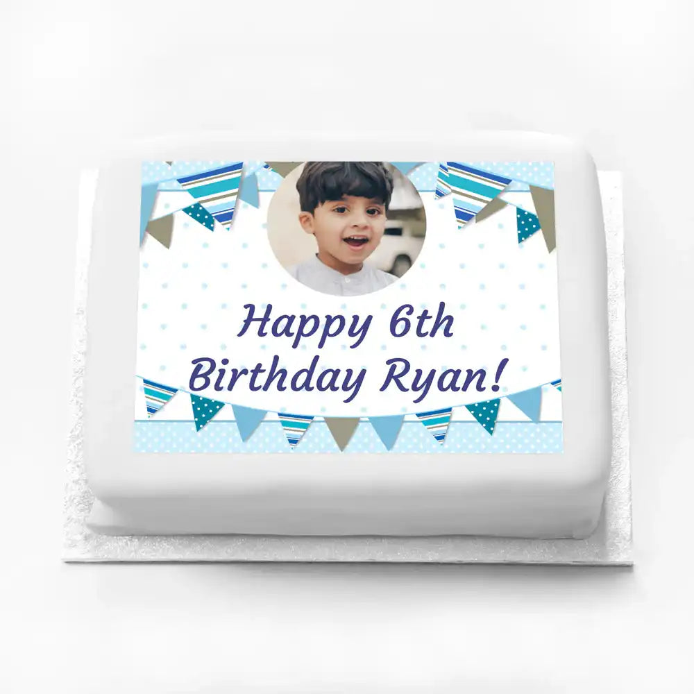 Personalised Photo Cake - Blue Bunting Personalised Cake