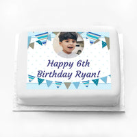 Personalised Photo Cake - Blue Bunting Personalised Cake