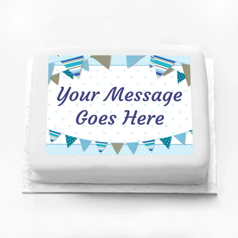 Personalised Photo Cake - Blue Bunting Message Only Personalised Cake