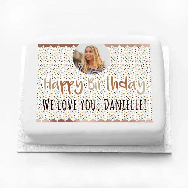 Personalised Photo Cake - Rose Gold Floral Personalised Cake