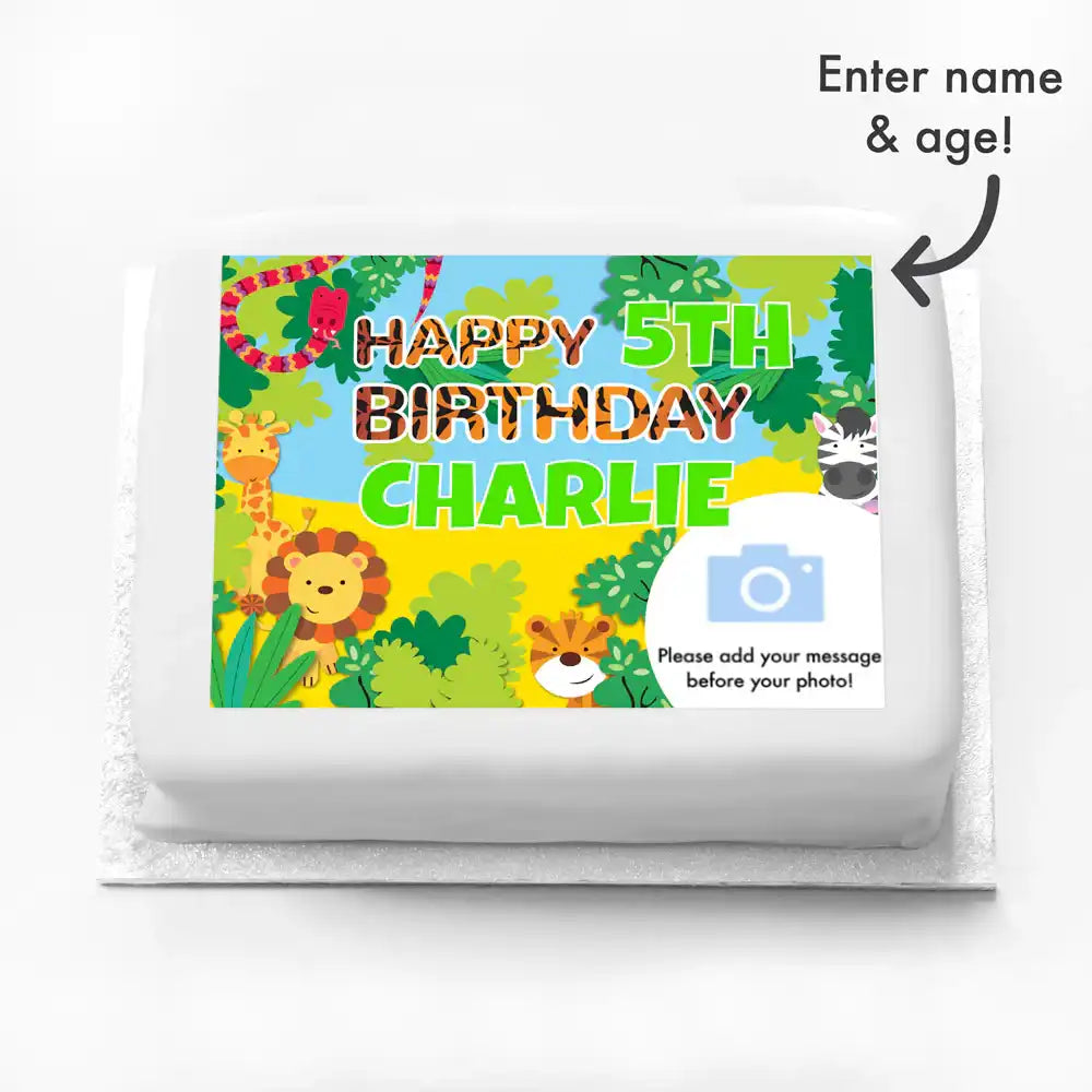 Personalised Photo Cake - Jungle Friends Photo & Message Personalised Cake