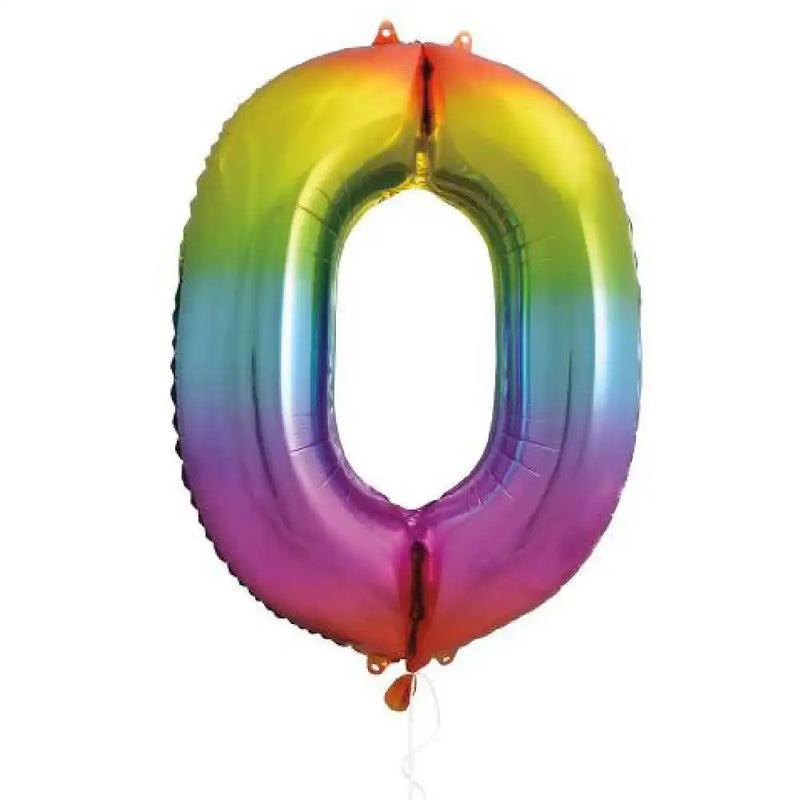 Supershape Rainbow 34" Helium Balloon Number 0 General Party