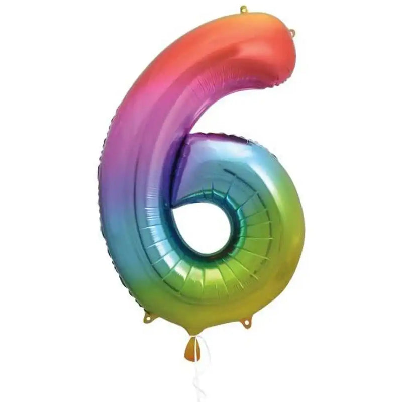 Supershape Rainbow 34" Helium Balloon Number 6 General Party