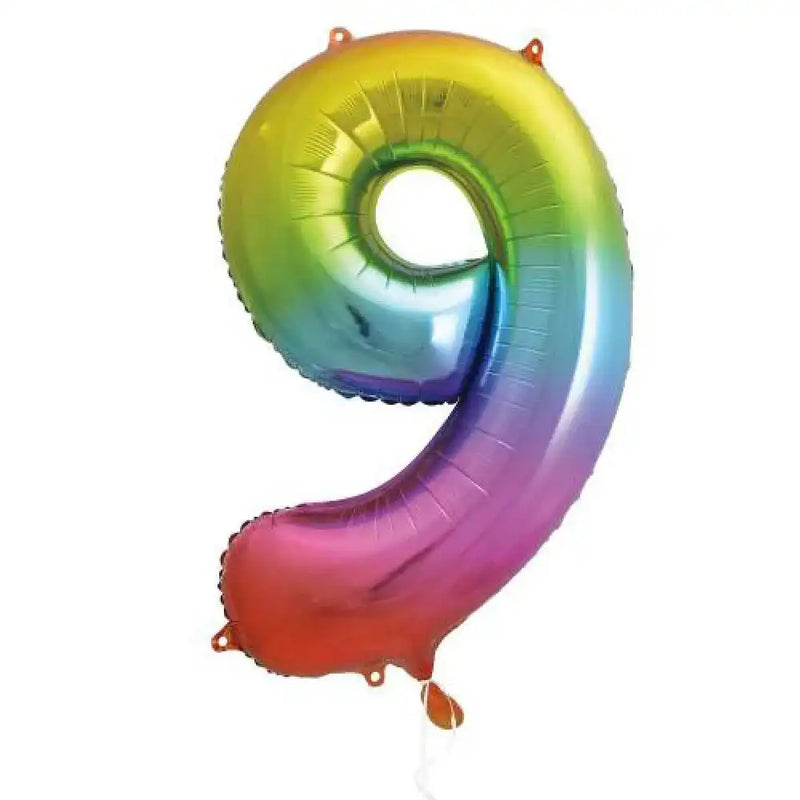 Supershape Rainbow 34" Helium Balloon Number 9 General Party
