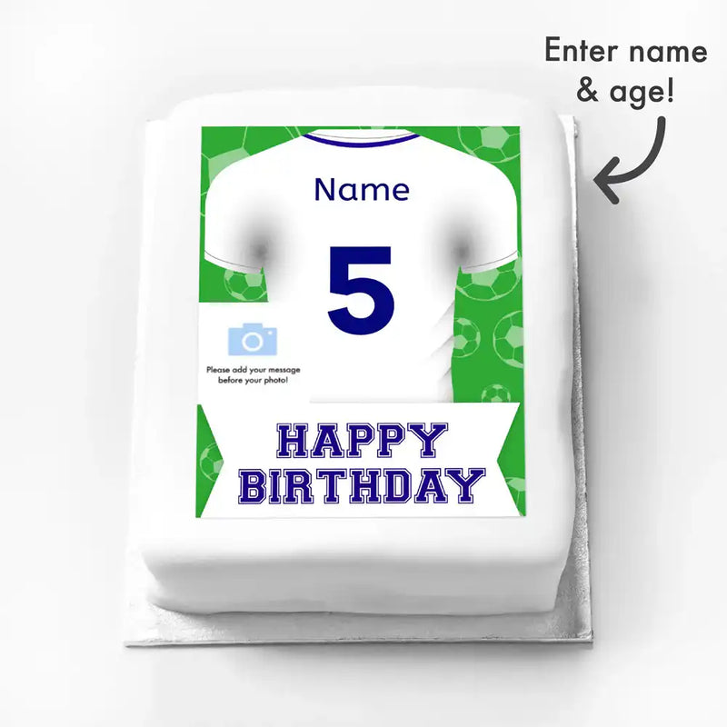 Personalised Photo Cake - Football Blue Shirt Photo & Message Personalised Cake