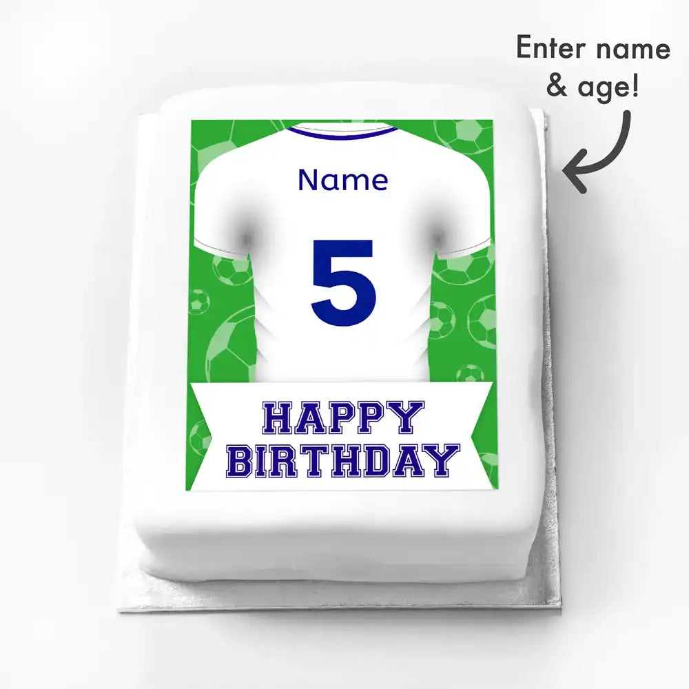 Personalised Photo Cake - Football Blue Shirt Message Only Personalised Cake