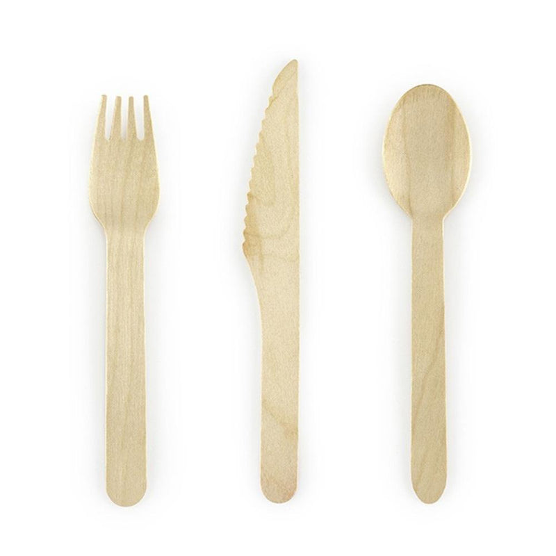 Wooden Party Cutlery - Natural (x6 guests)