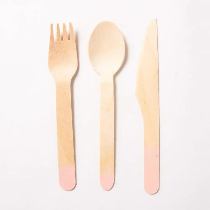 Wooden Party Cutlery - Light Pink (x6 guests) General Party