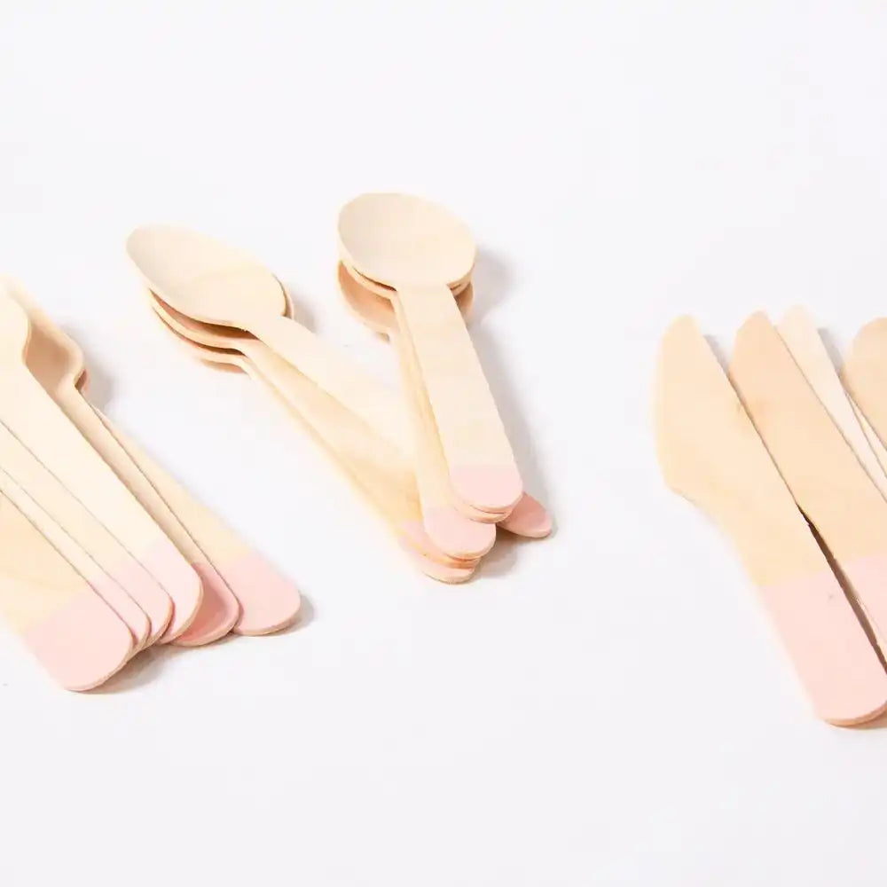 Wooden Party Cutlery - Light Pink (x6 guests) General Party