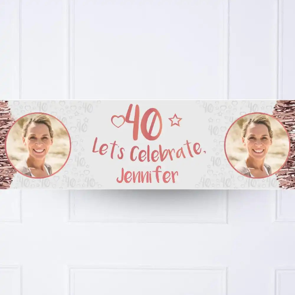 Rose Gold 40th Personalised Party Banner Yes None Personalised Banner