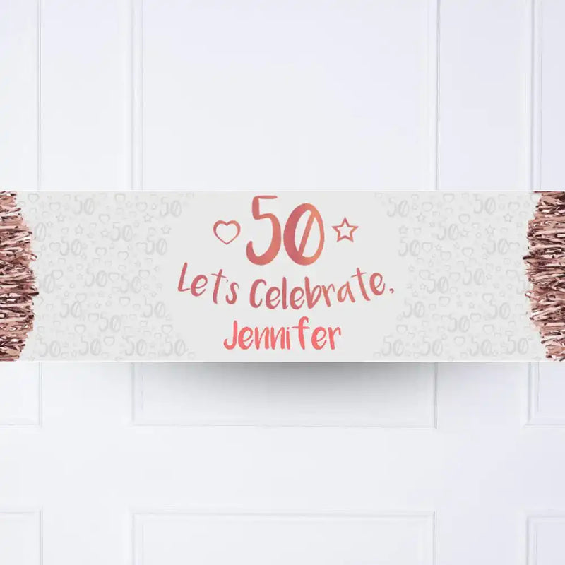 Rose Gold 50th Personalised Party Banner No None Personalised Banner