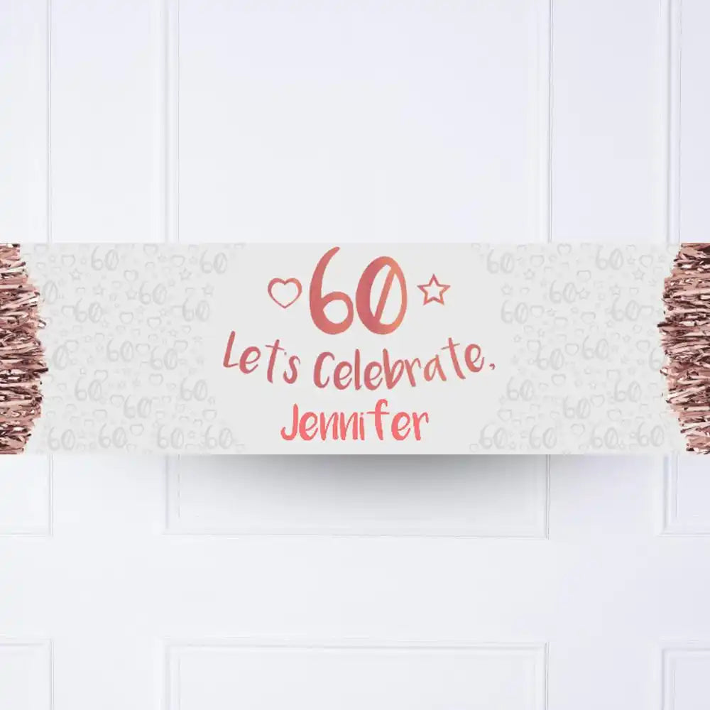 Rose Gold 60th Personalised Party Banner No None Personalised Banner