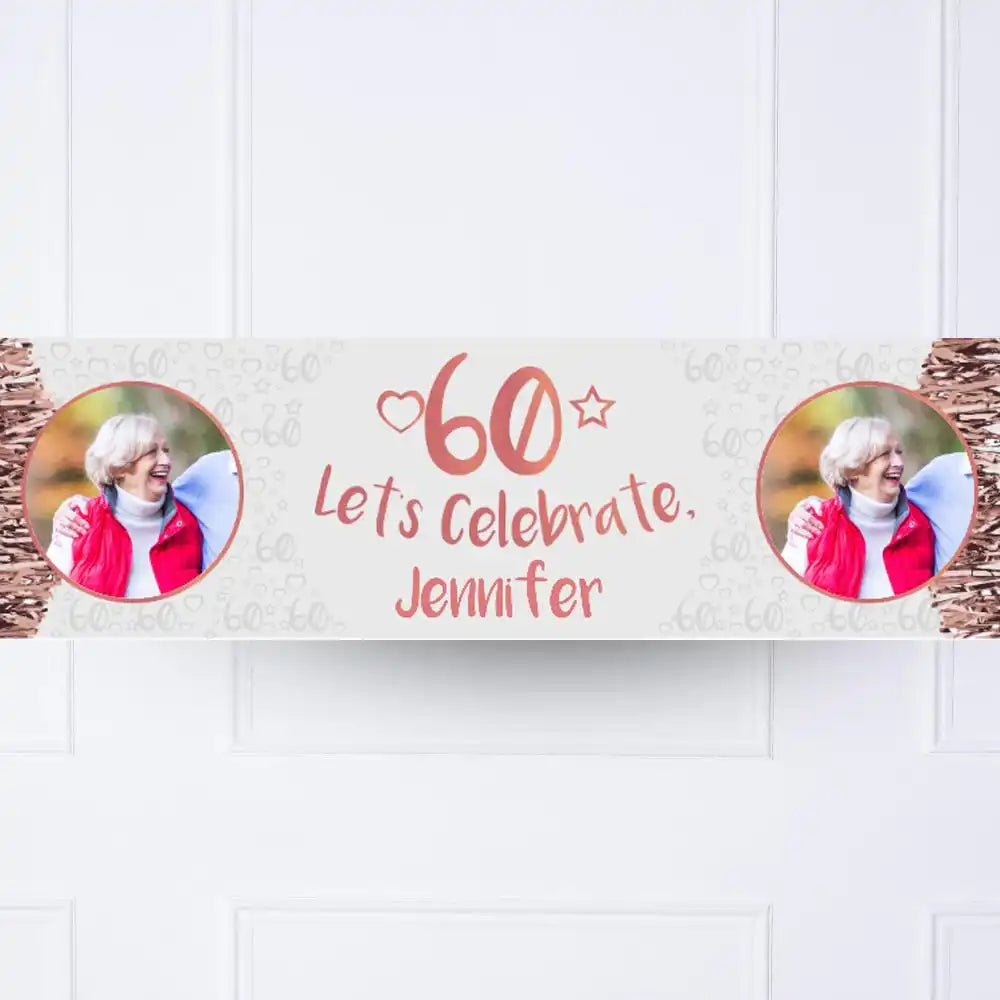Rose Gold 60th Personalised Party Banner Yes None Personalised Banner