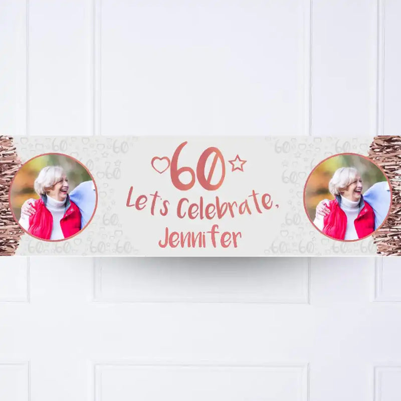 Rose Gold 60th Personalised Party Banner Yes None Personalised Banner