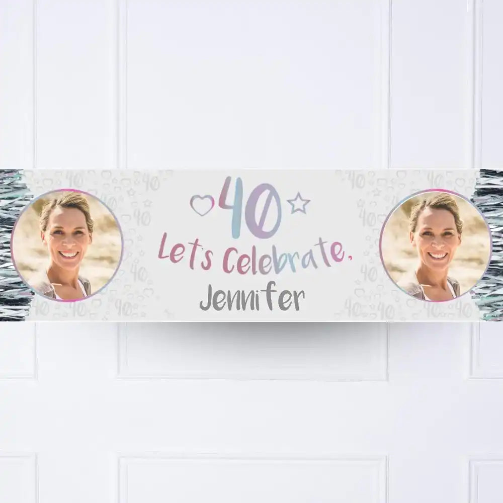 Iridescent 40th Personalised Party Banner Yes Personalised Banner