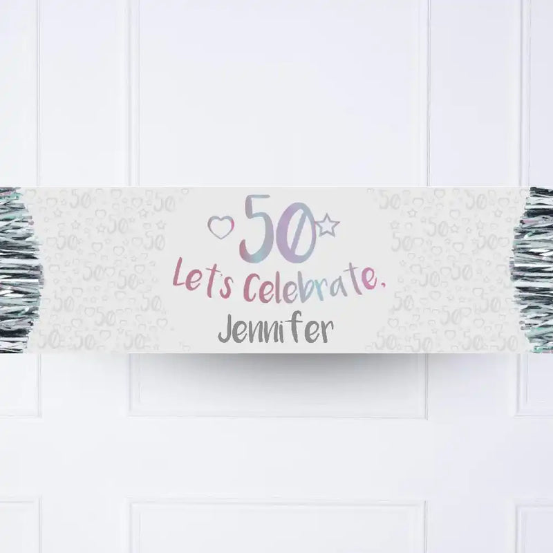 Iridescent 50th Personalised Party Banner No Personalised Banner