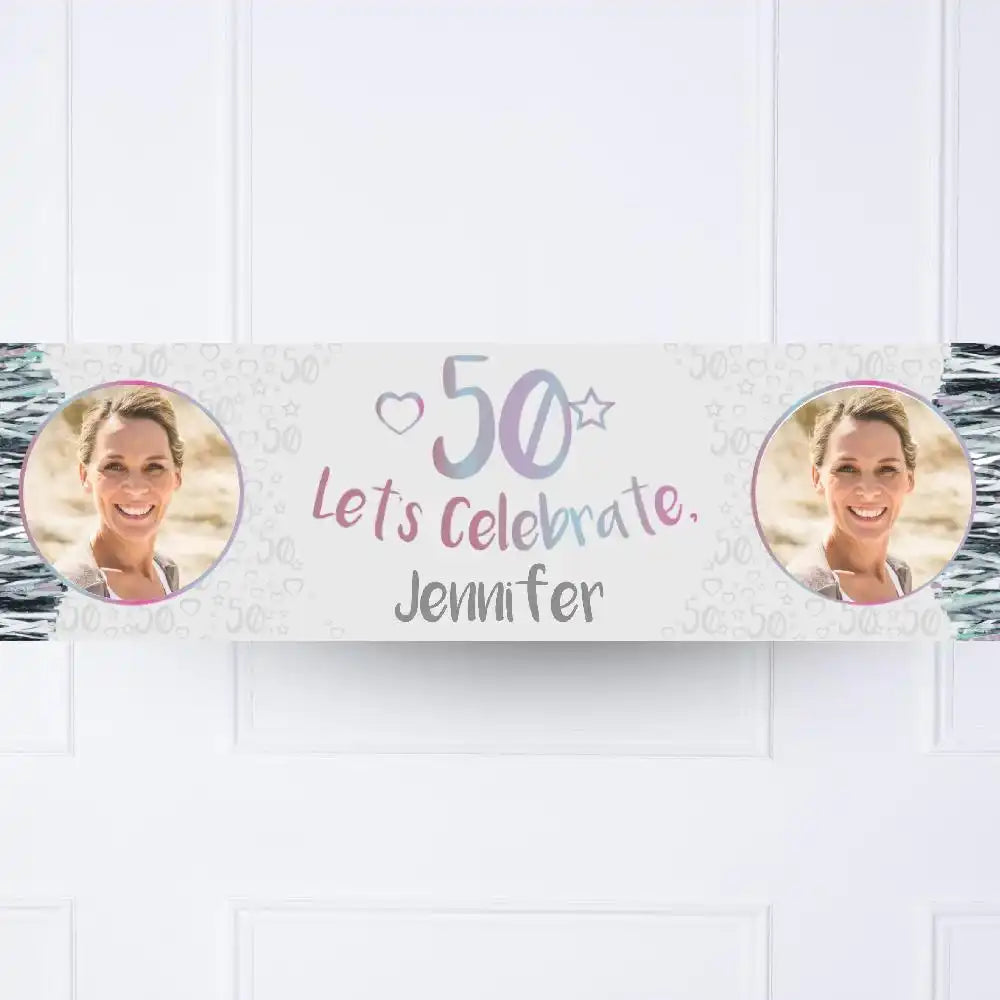 Iridescent 50th Personalised Party Banner Yes Personalised Banner