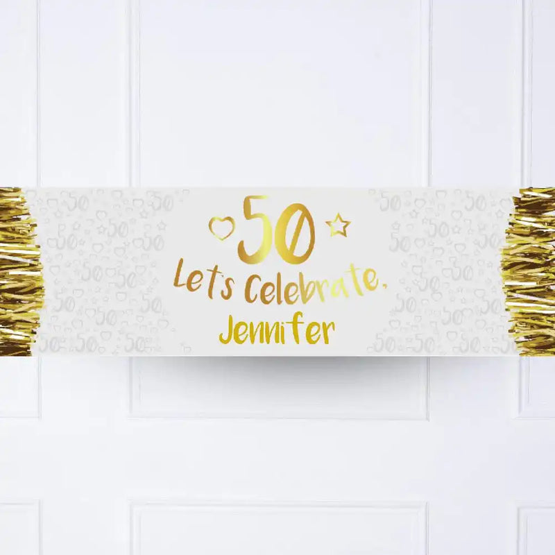 Gold 50th Personalised Party Banner No Personalised Banner