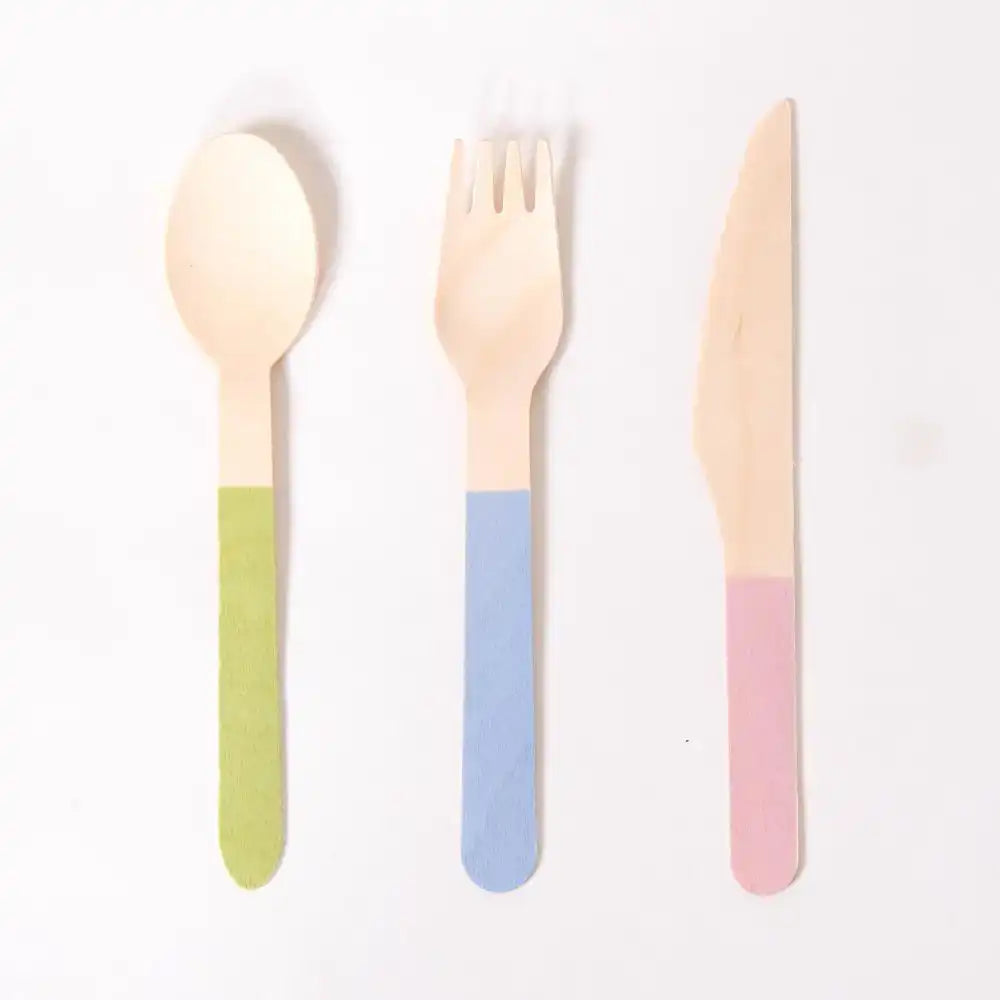 Wooden Party Cutlery - Pastel Mix (x6 guests) General Party