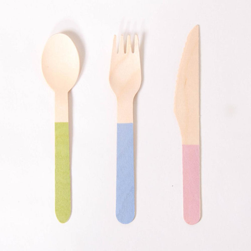 Wooden Party Cutlery - Pastel Mix (x6 guests)