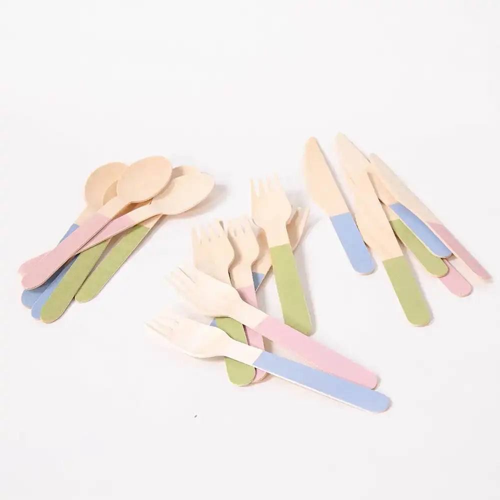 Wooden Party Cutlery - Pastel Mix (x6 guests) General Party