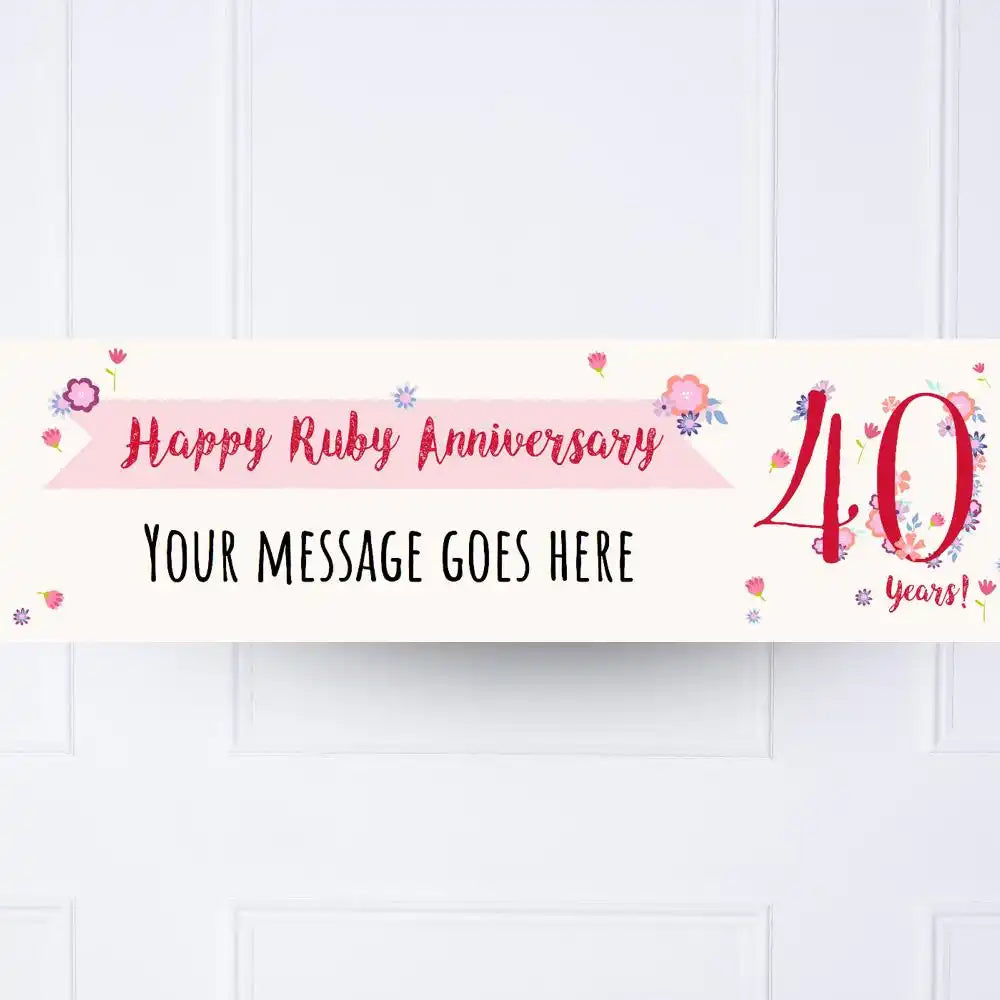 Ruby Anniversary Personalised Party Banner No Personalised Banner