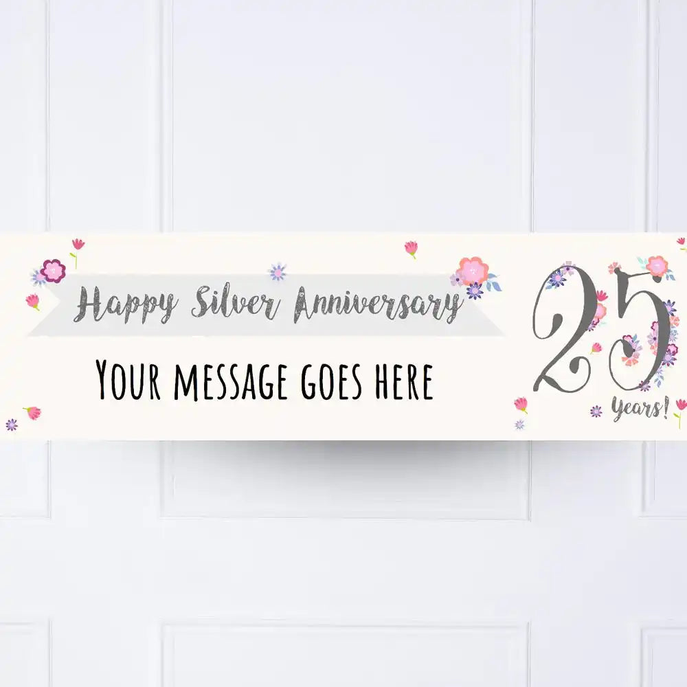 Silver Anniversary Personalised Party Banner No Personalised Banner