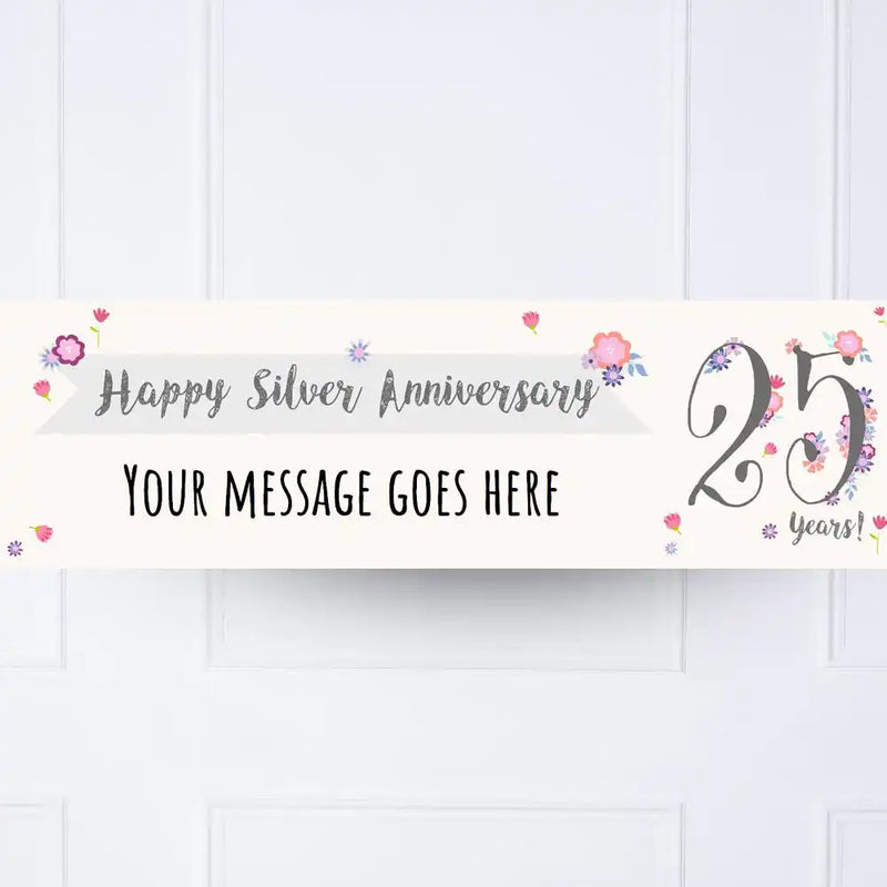 Silver Anniversary Personalised Party Banner No Personalised Banner