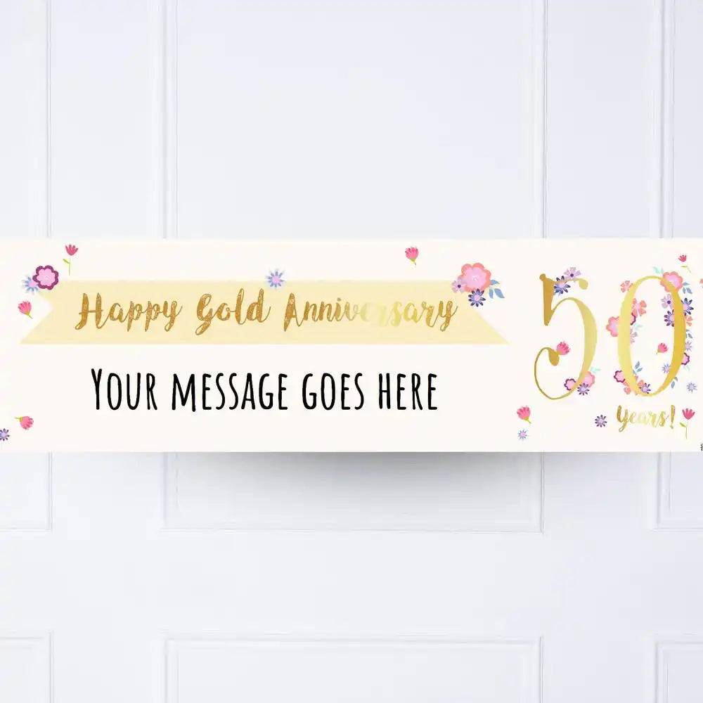 Gold Anniversary Personalised Party Banner No Personalised Banner