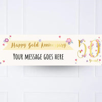 Gold Anniversary Personalised Party Banner No Personalised Banner