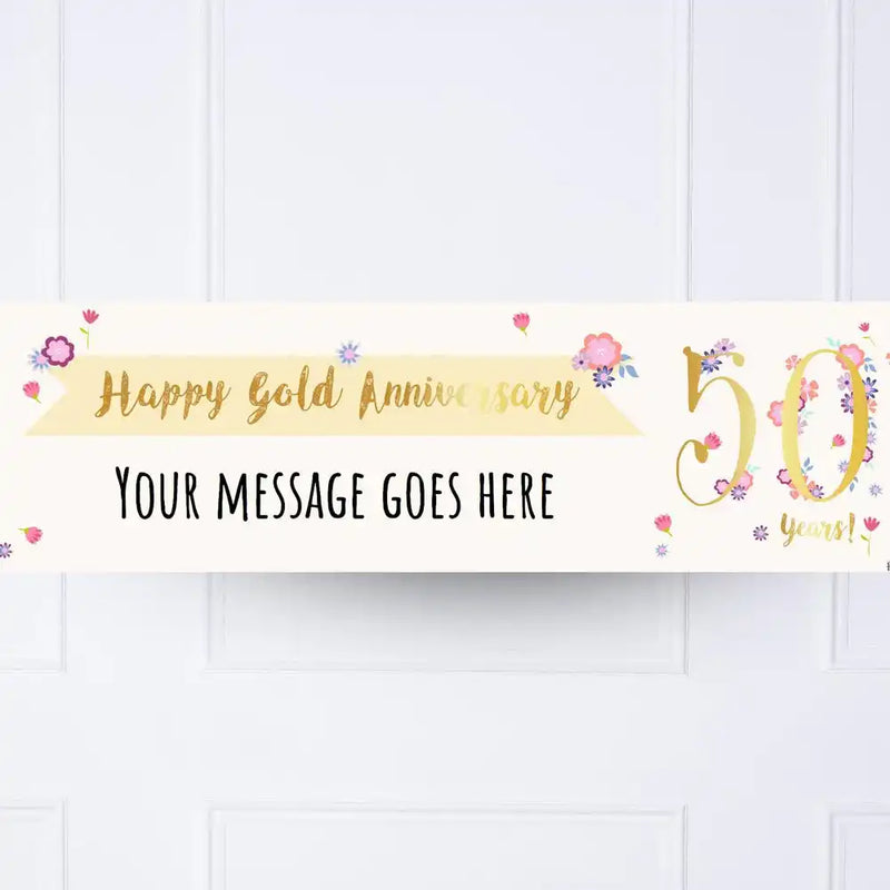 Gold Anniversary Personalised Party Banner No Personalised Banner