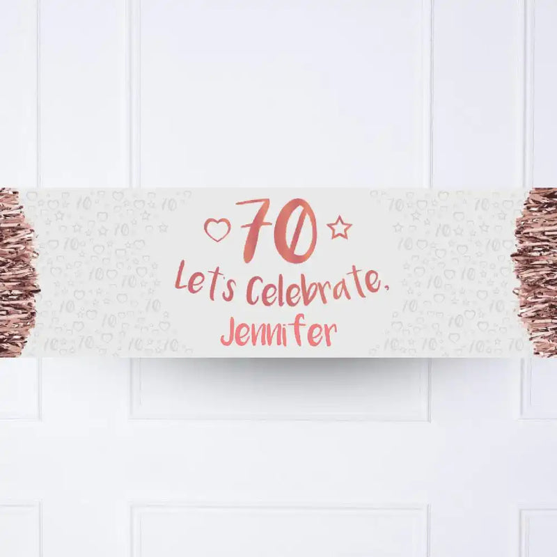 Rose Gold 70th Personalised Party Banner No Personalised Banner
