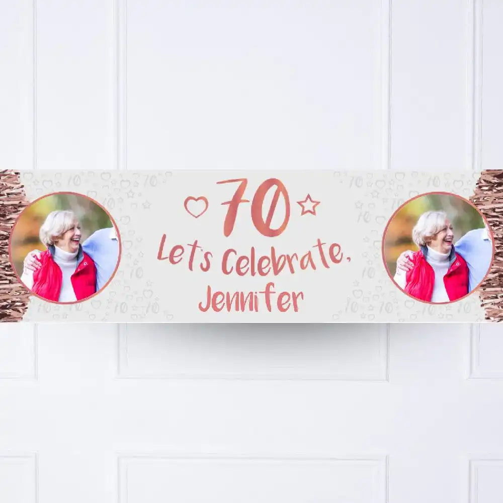 Rose Gold 70th Personalised Party Banner Yes Personalised Banner