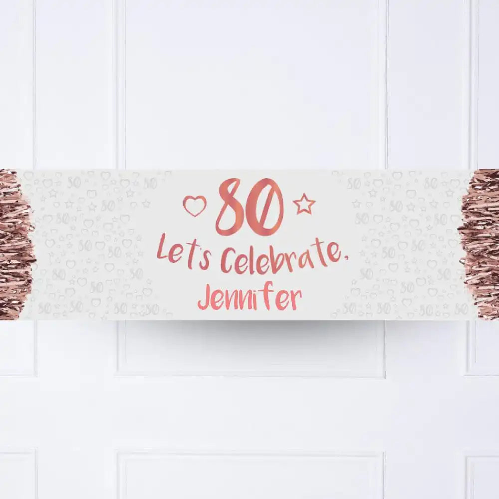 Rose Gold 80th Personalised Party Banner No Personalised Banner