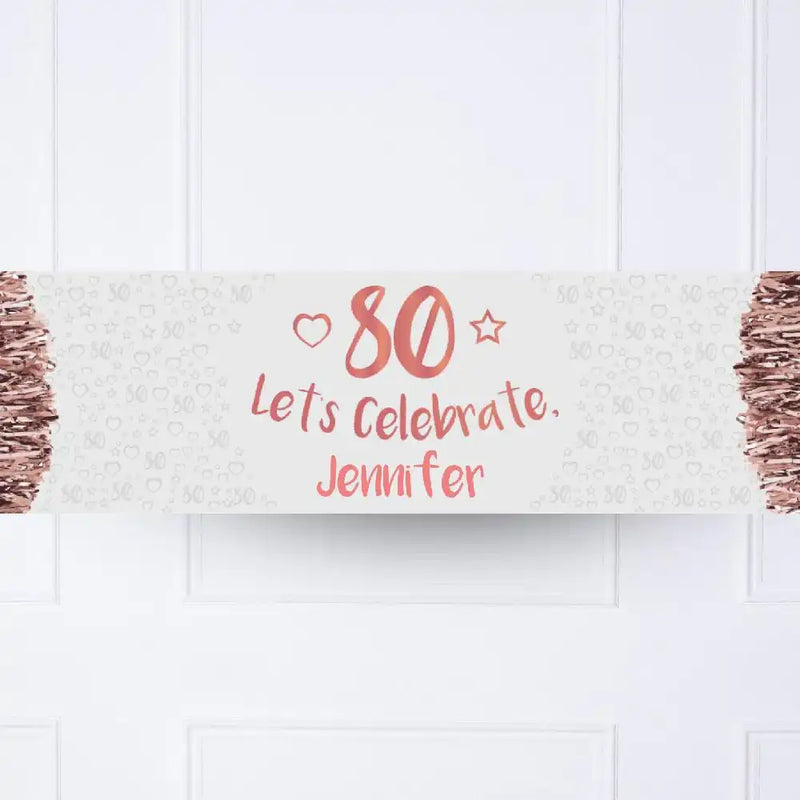 Rose Gold 80th Personalised Party Banner No Personalised Banner