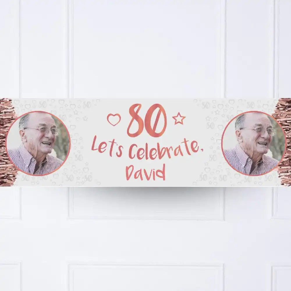 Rose Gold 80th Personalised Party Banner Yes Personalised Banner