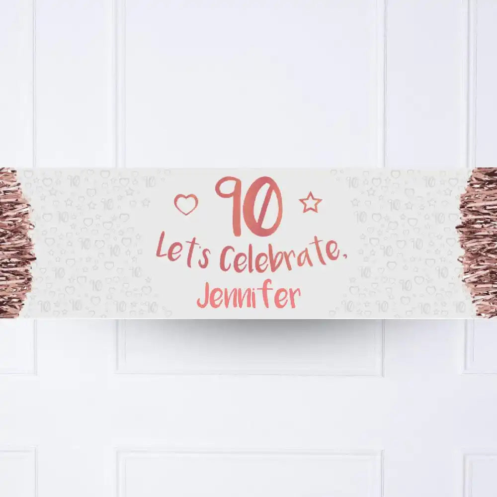 Rose Gold 90th Personalised Party Banner No Personalised Banner