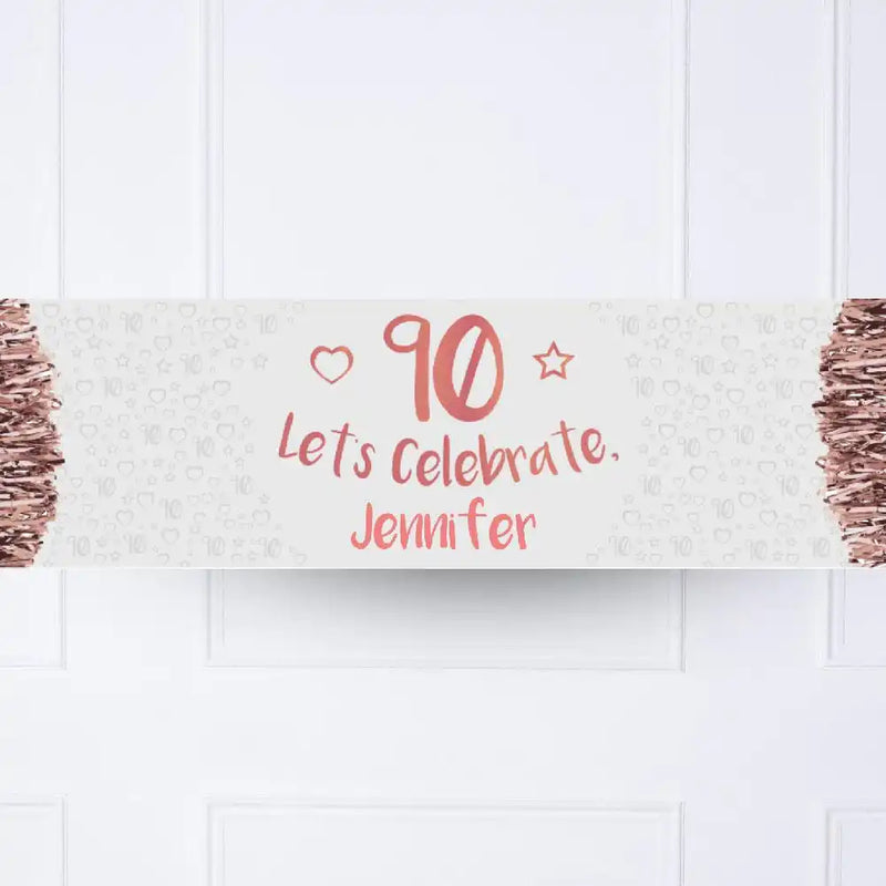 Rose Gold 90th Personalised Party Banner No Personalised Banner