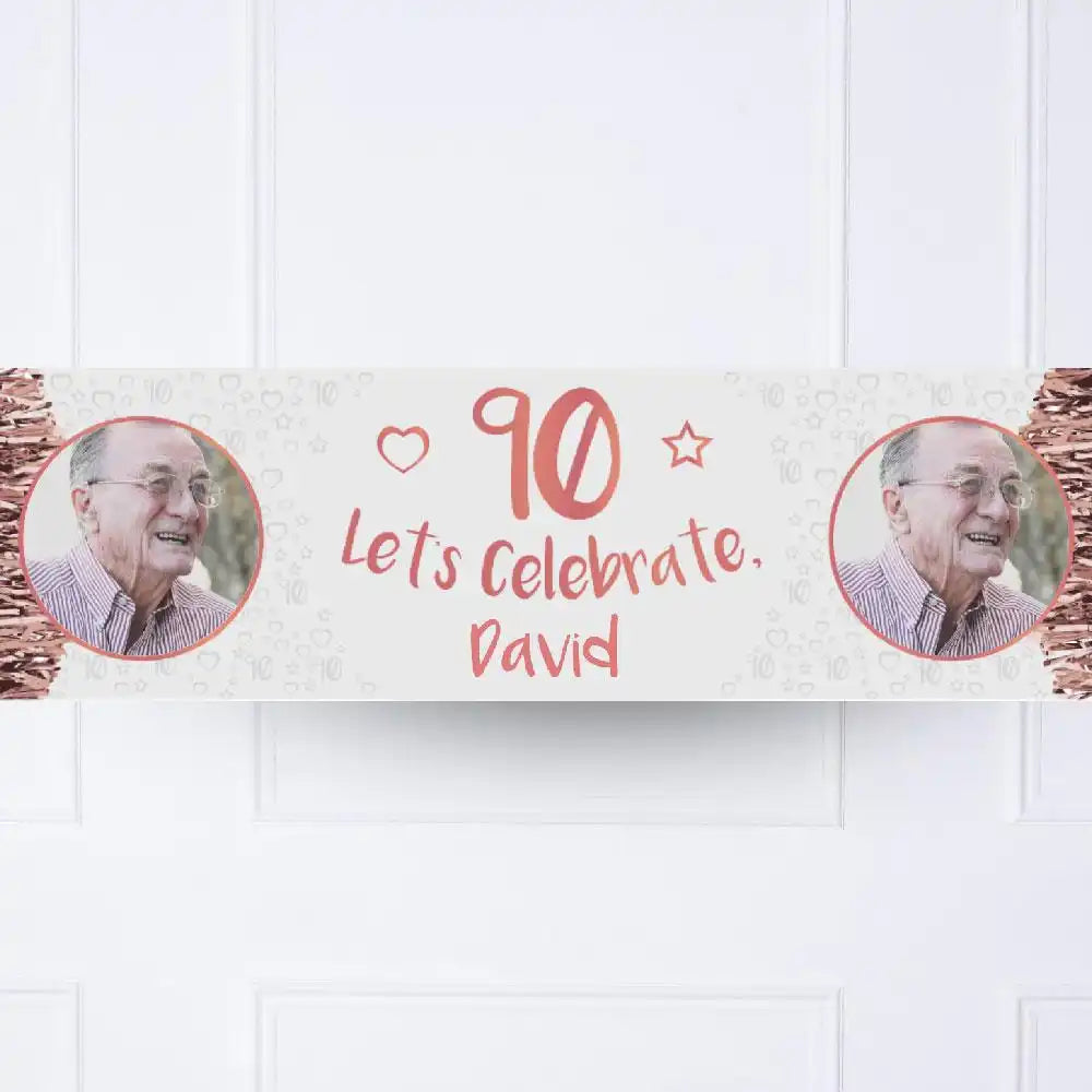 Rose Gold 90th Personalised Party Banner Yes Personalised Banner