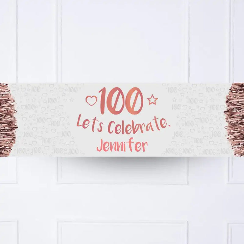 Rose Gold 100th Personalised Party Banner Personalised Banner