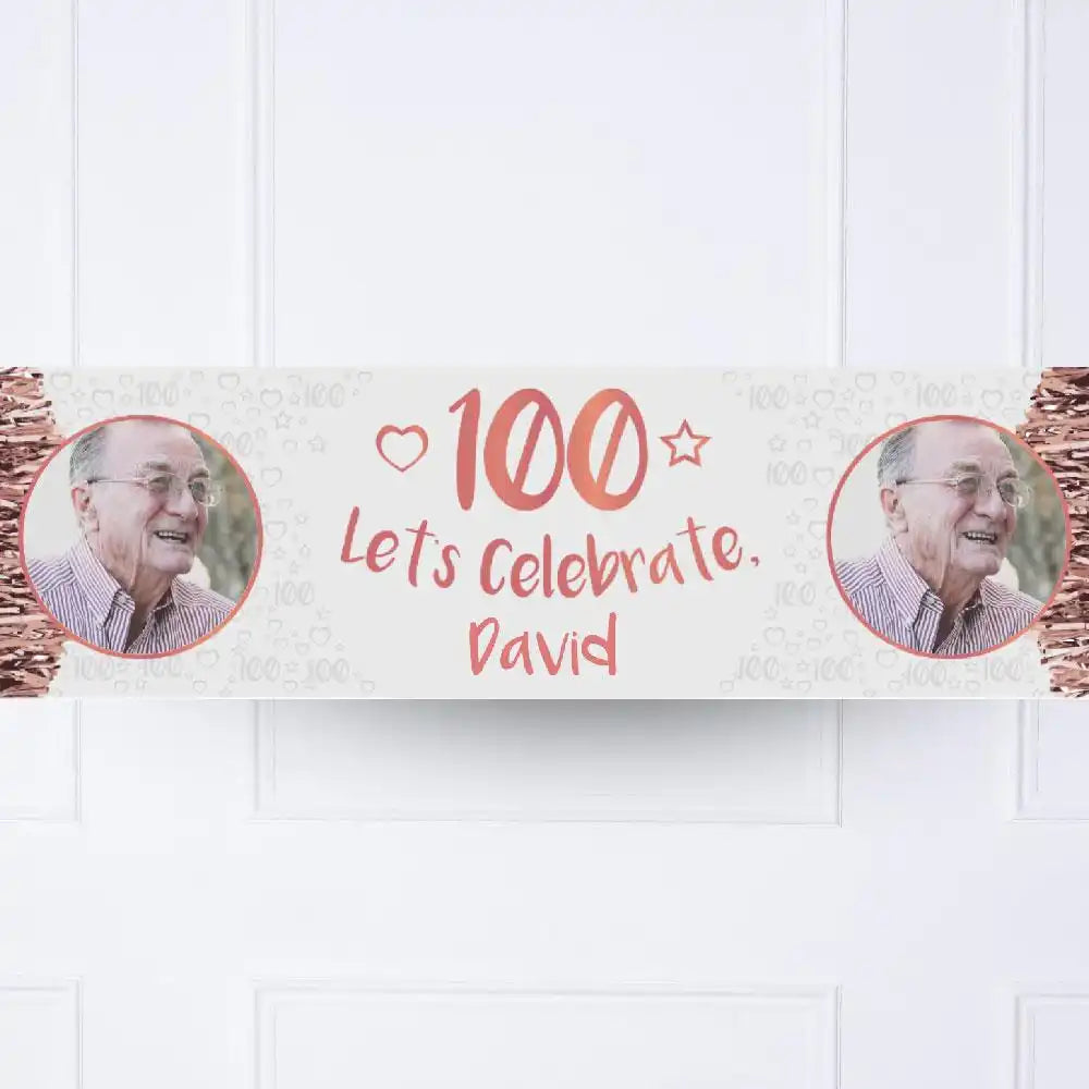 Rose Gold 100th Personalised Party Banner Personalised Banner