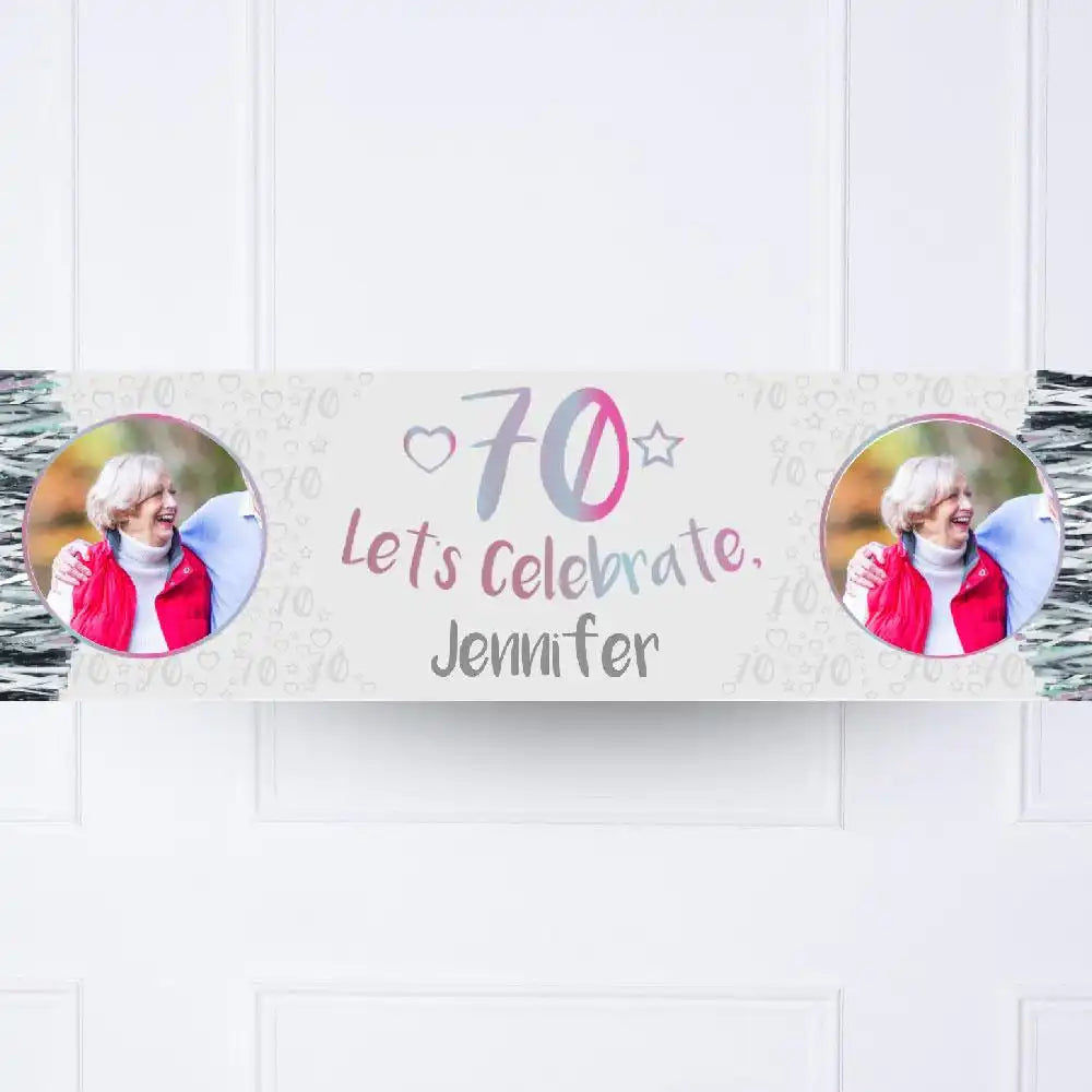 Iridescent 70th Personalised Party Banner Yes Personalised Banner