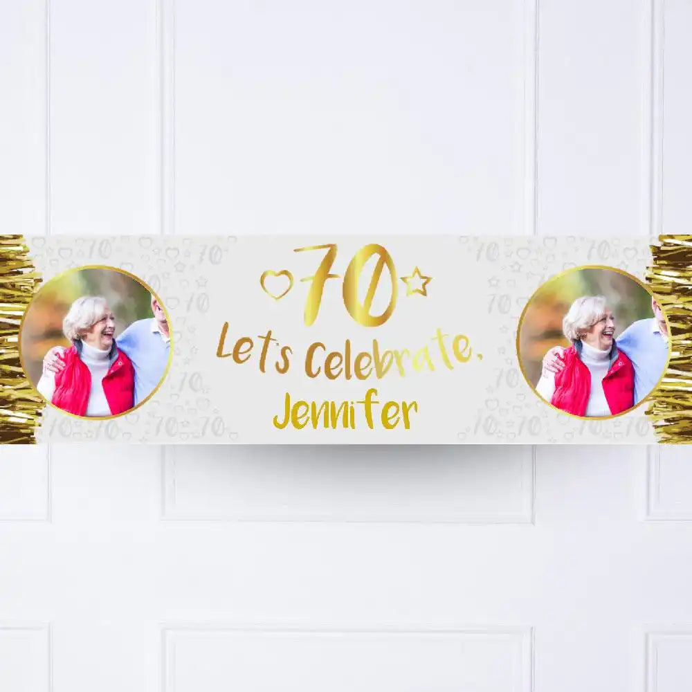 Gold 70th Personalised Party Banner Yes Personalised Banner