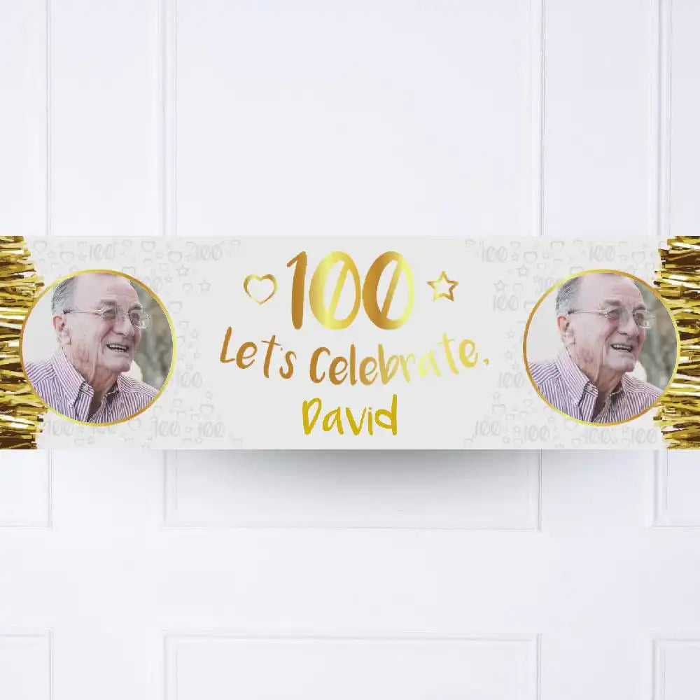Gold 100th Personalised Party Banner Yes Personalised Banner