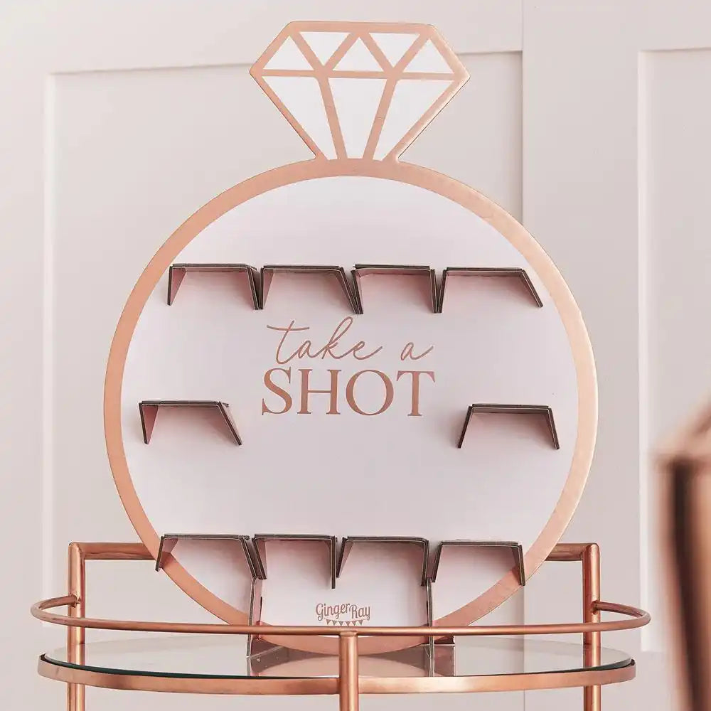 Blush Hen Rose Gold Ring Shot Wall Hen Party
