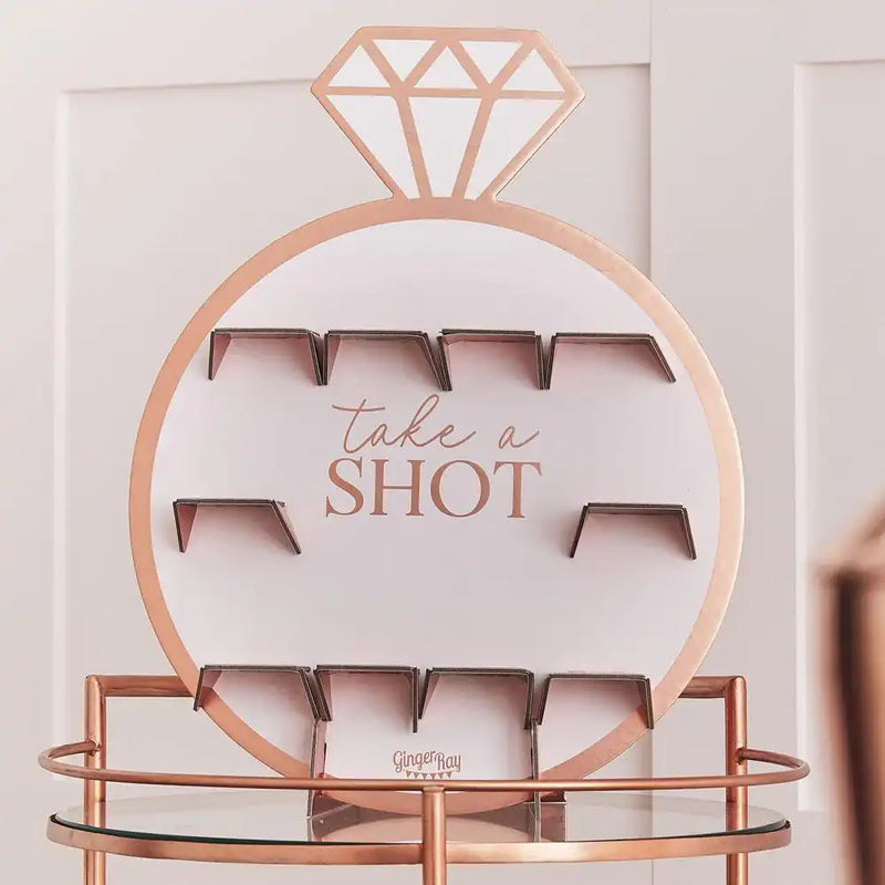 Blush Hen Rose Gold Ring Shot Wall Hen Party